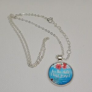 Cabochon 1" Silver Tone 20" Silver Tone Necklace For this Child I have Prayed